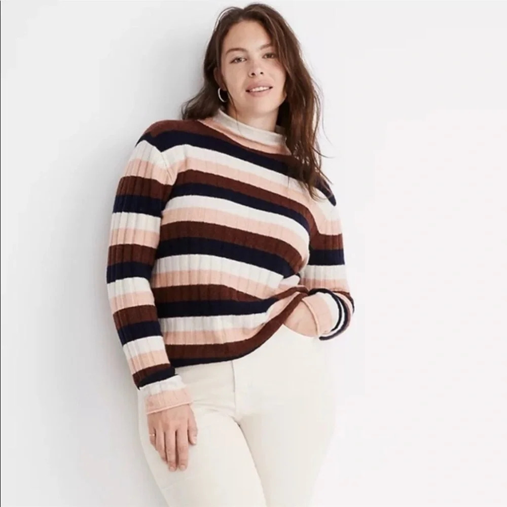 Madewell Size Medium Evercrest Stripe‎ Mockneck Sweater Pullover Softest Knit M